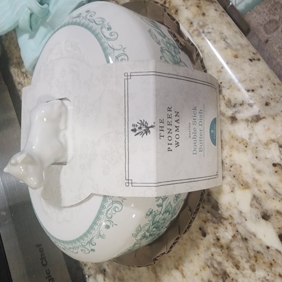 The Pioneer Woman Other - The Pioneer Woman White and Green Butter Dish